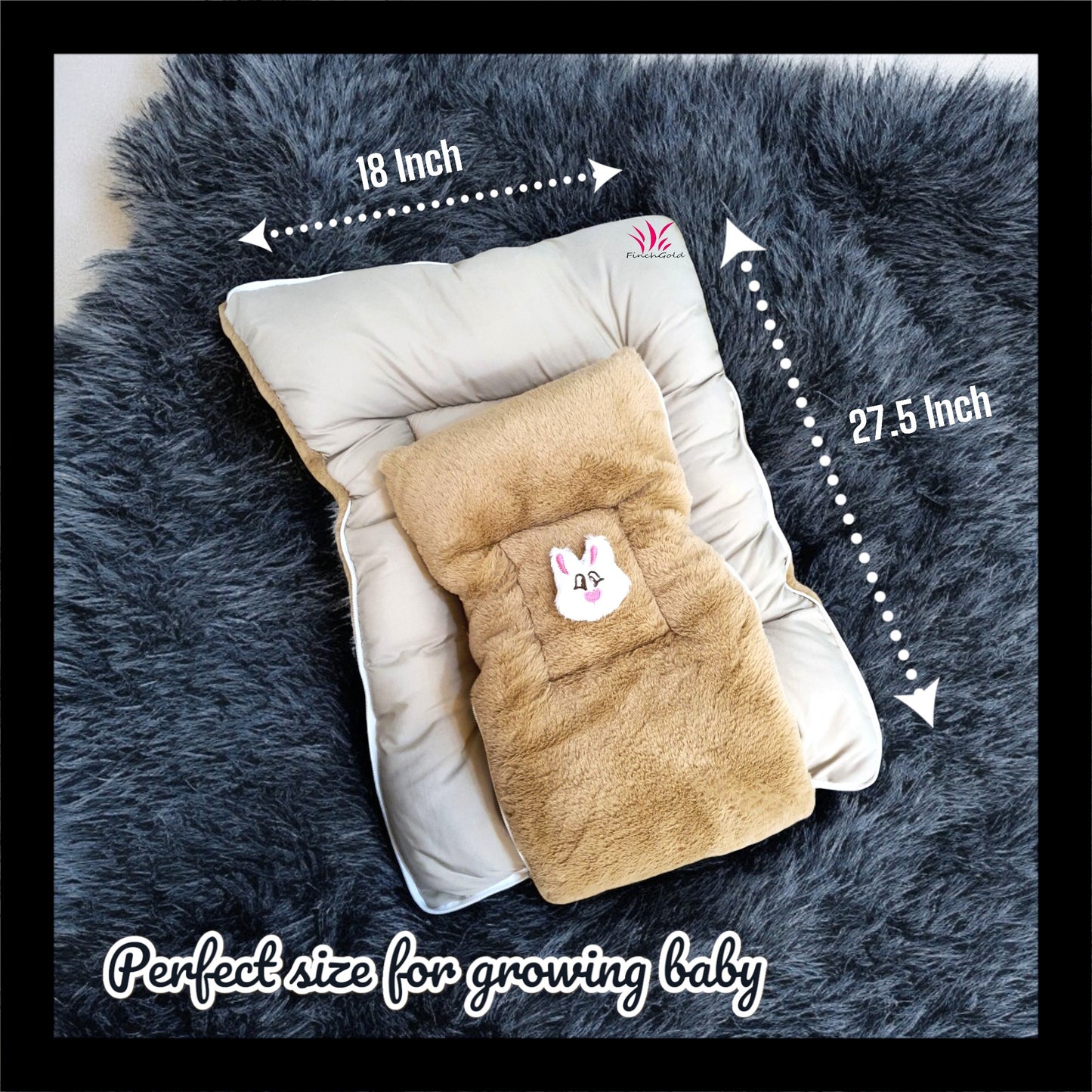 FinchGold Baby Sleeping Bag carry Bag Soft Velvet Fur Fabric For 0-6 Months Babies - Brown