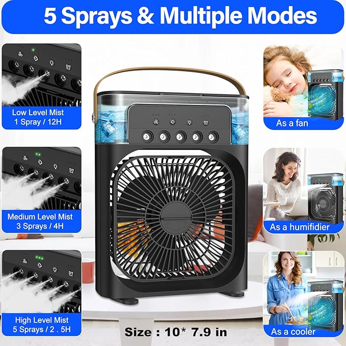 Portable Air Cooler Fan for Home Kitchen Office USB Air Cooler 3 Spray Mode