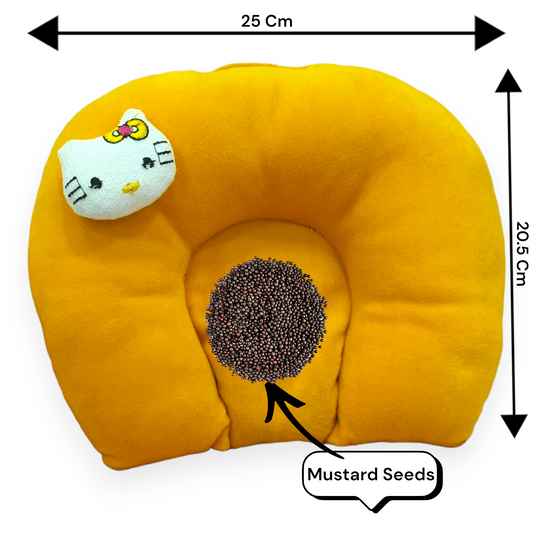 FinchGold Baby Head Support Takiya, Mustard Seeds Filling, 25 x 20.5 cm, Yellow