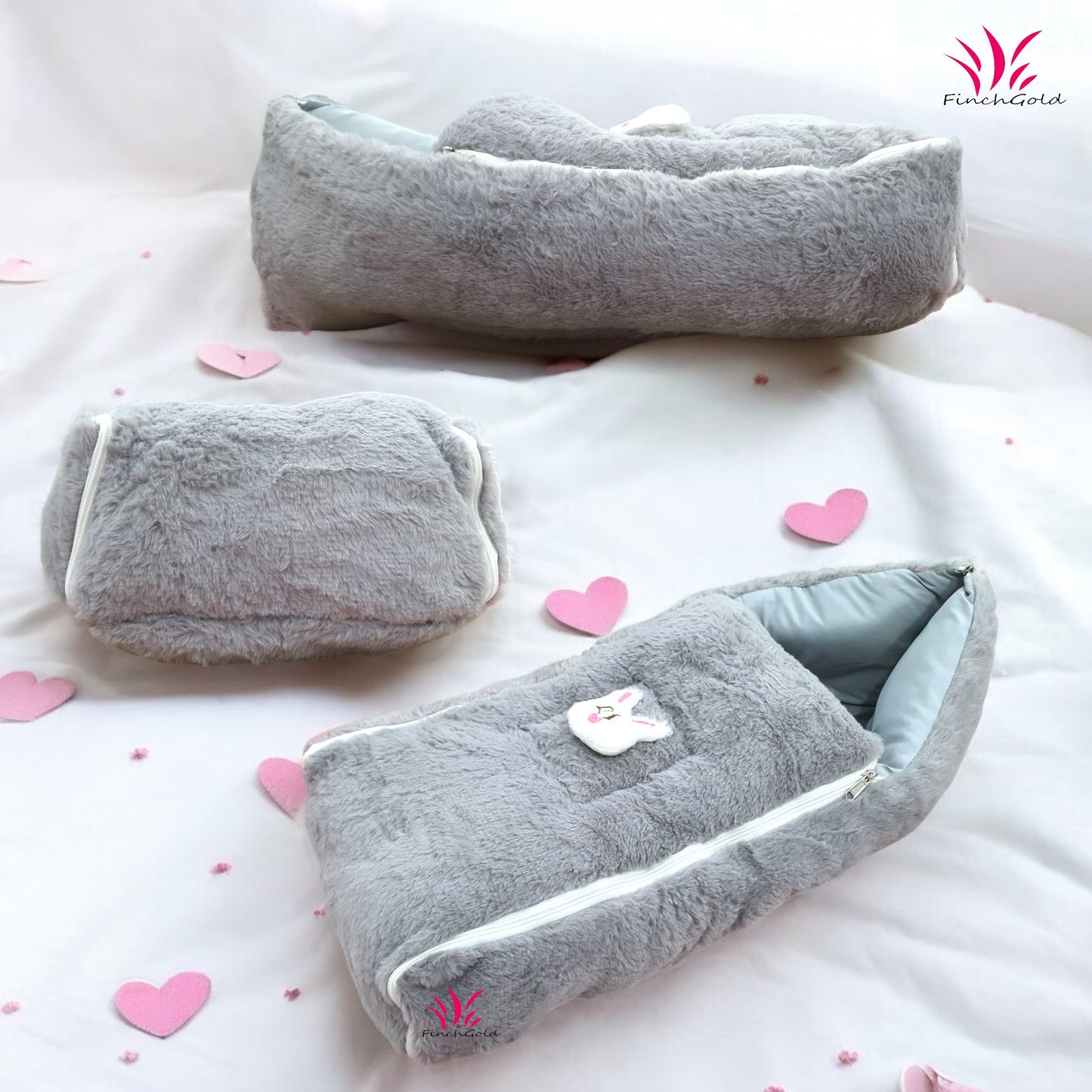 FinchGold Baby Sleeping Bag carry Bag Soft Velvet Fur Fabric For 0-6 Months Babies -Gray
