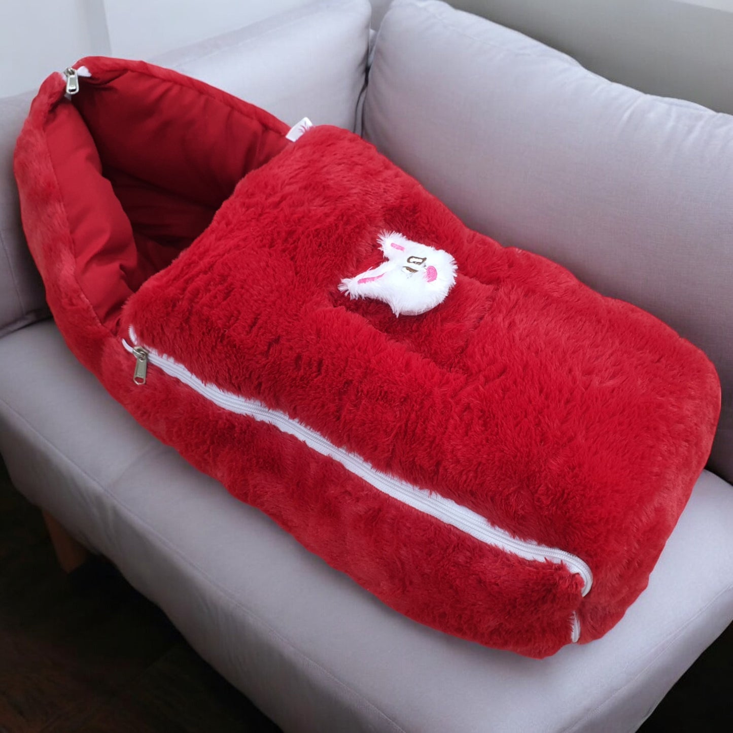 FinchGold Baby Sleeping Bag carry Bag Soft Velvet Fur Fabric For 0-6 Months Babies - Red