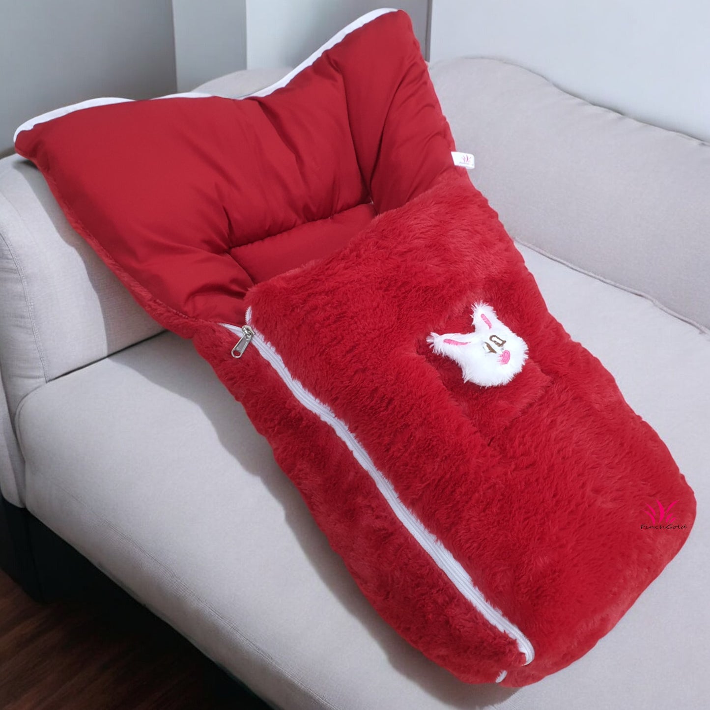 FinchGold Baby Sleeping Bag carry Bag Soft Velvet Fur Fabric For 0-6 Months Babies - Red