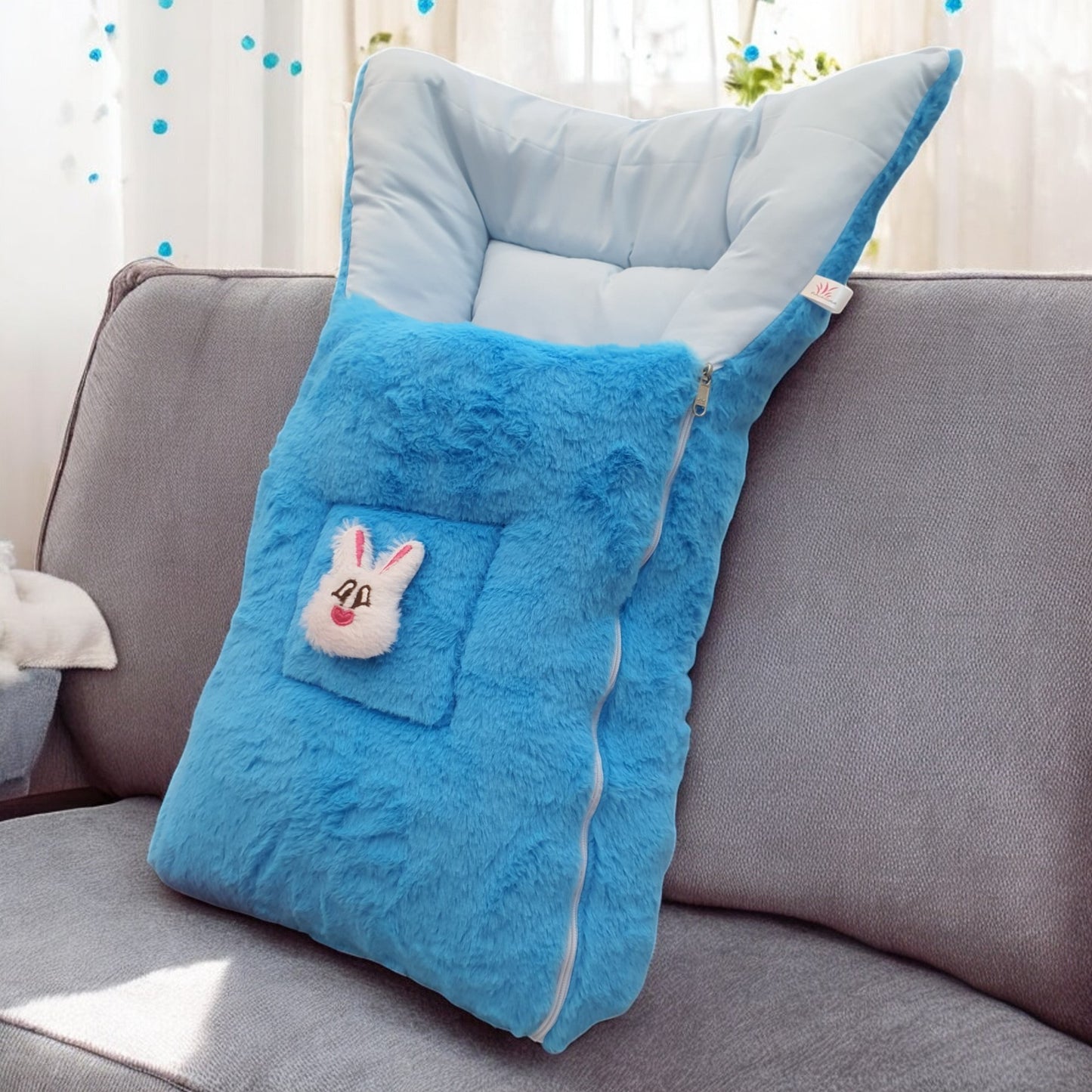 FinchGold Baby Sleeping Bag carry Bag Soft Velvet Fur Fabric For 0-6 Months Babies - Blue