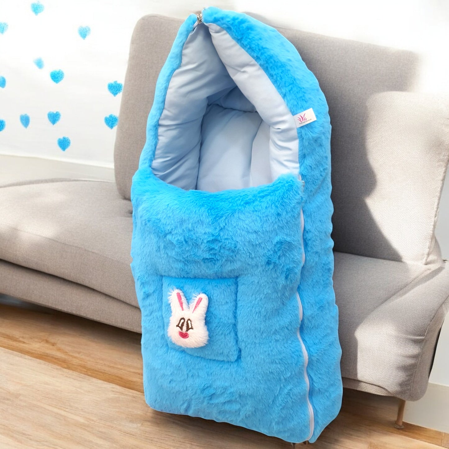 FinchGold Baby Sleeping Bag carry Bag Soft Velvet Fur Fabric For 0-6 Months Babies - Blue