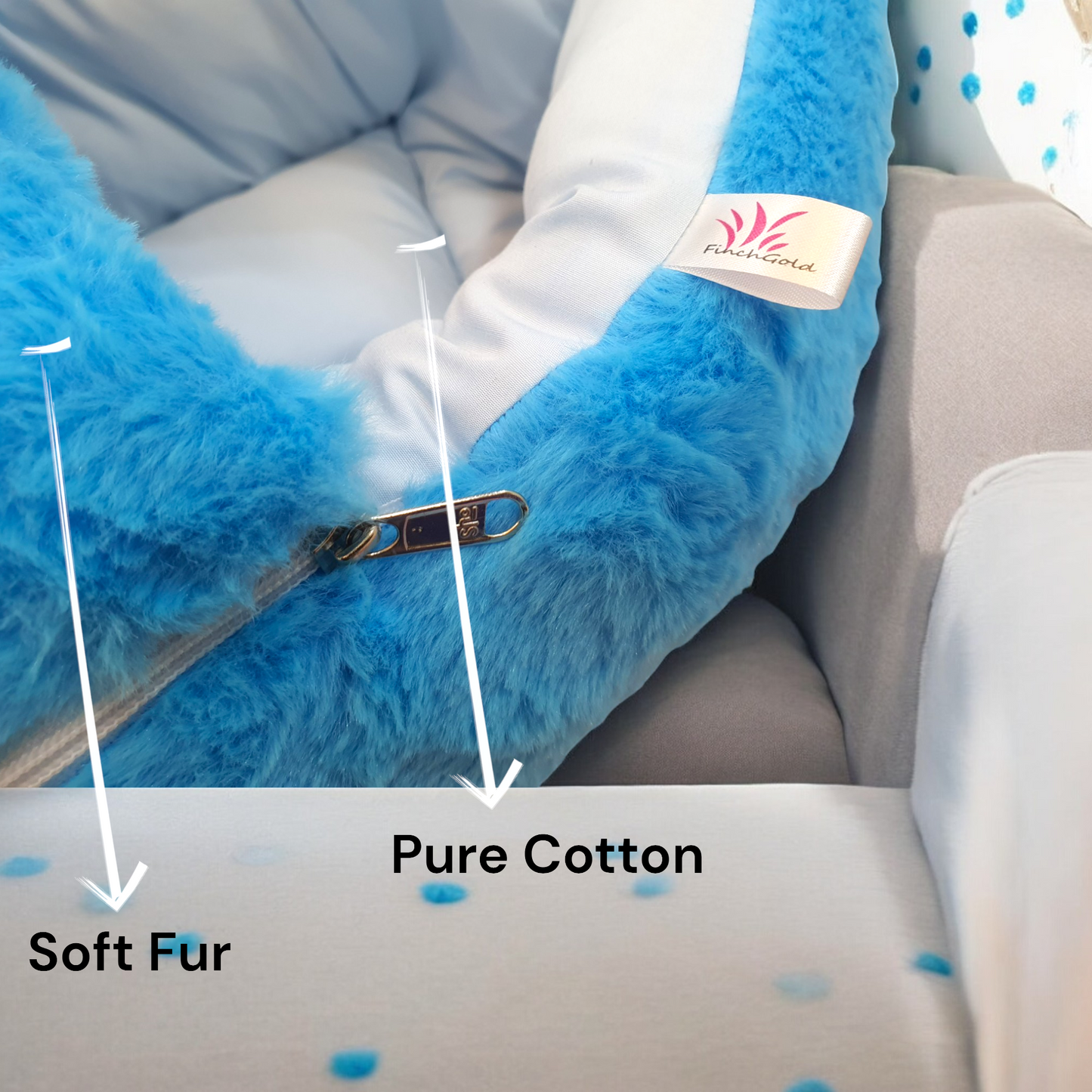 FinchGold Baby Sleeping Bag carry Bag Soft Velvet Fur Fabric For 0-6 Months Babies - Blue