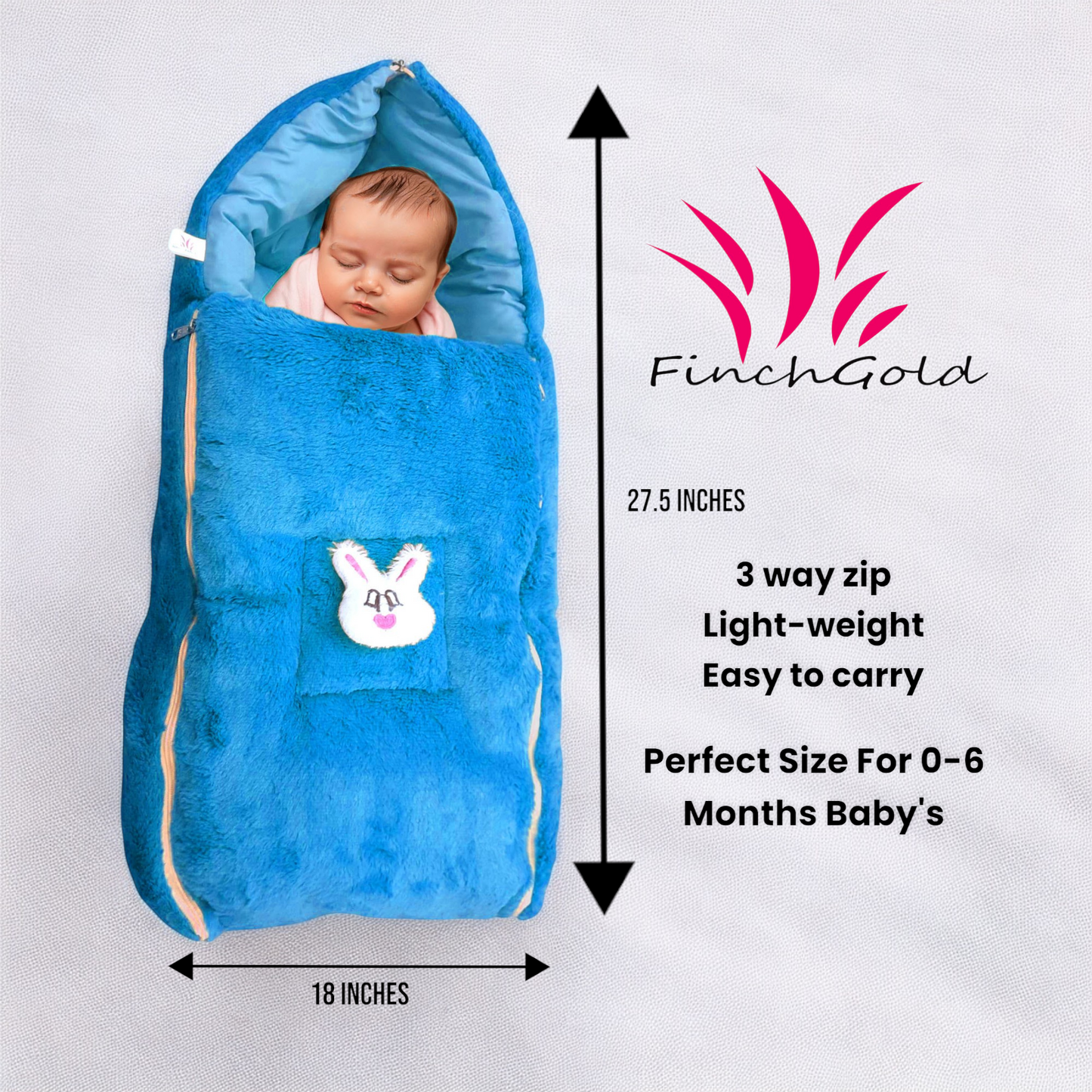FinchGold Baby Sleeping Bag carry Bag Soft Velvet Fur Fabric For 0-6 Months Baby's - Coffee