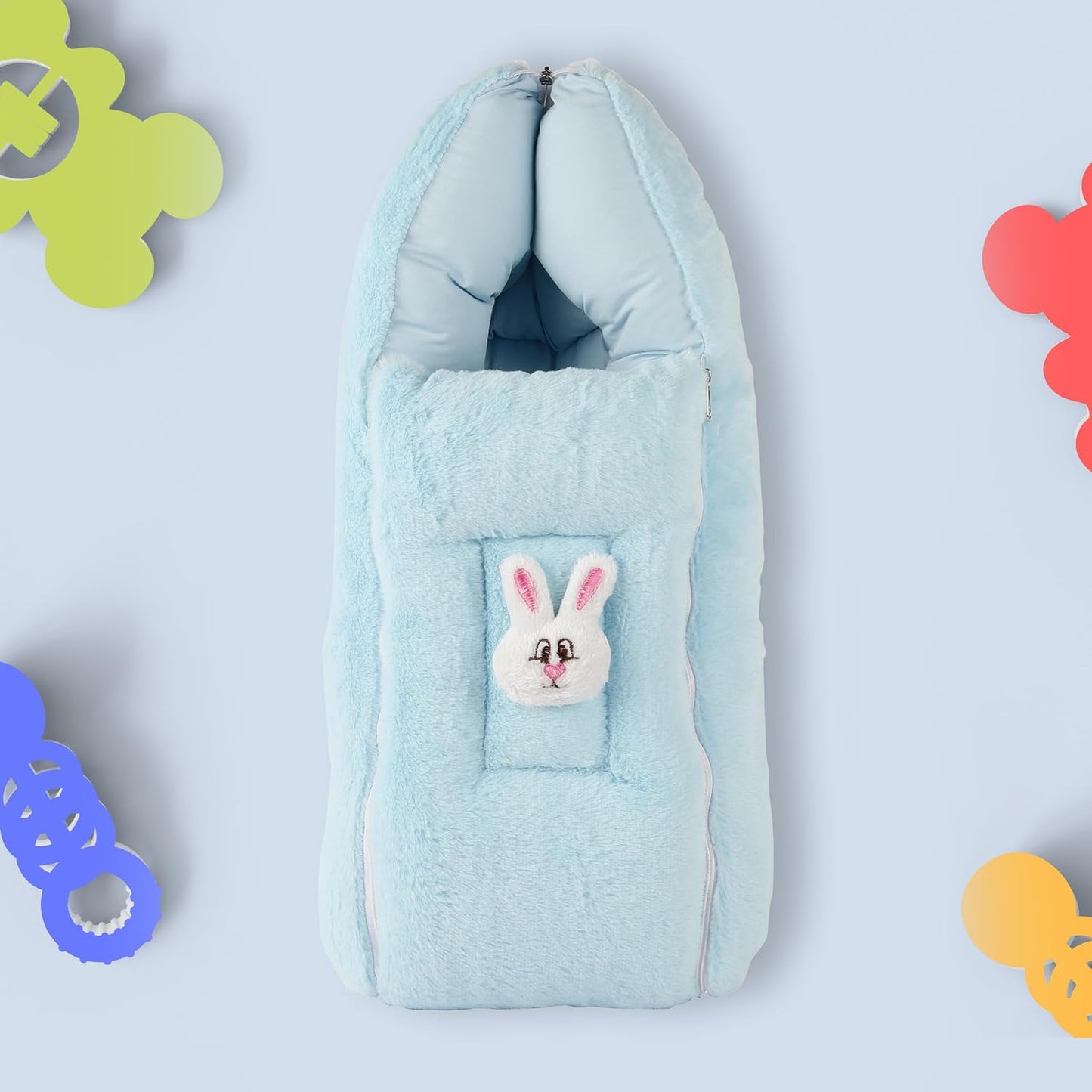 FinchGold Baby Sleeping Bag carry Bag Soft Velvet Fur Fabric For 0-6 Months Babies - Sky Blue
