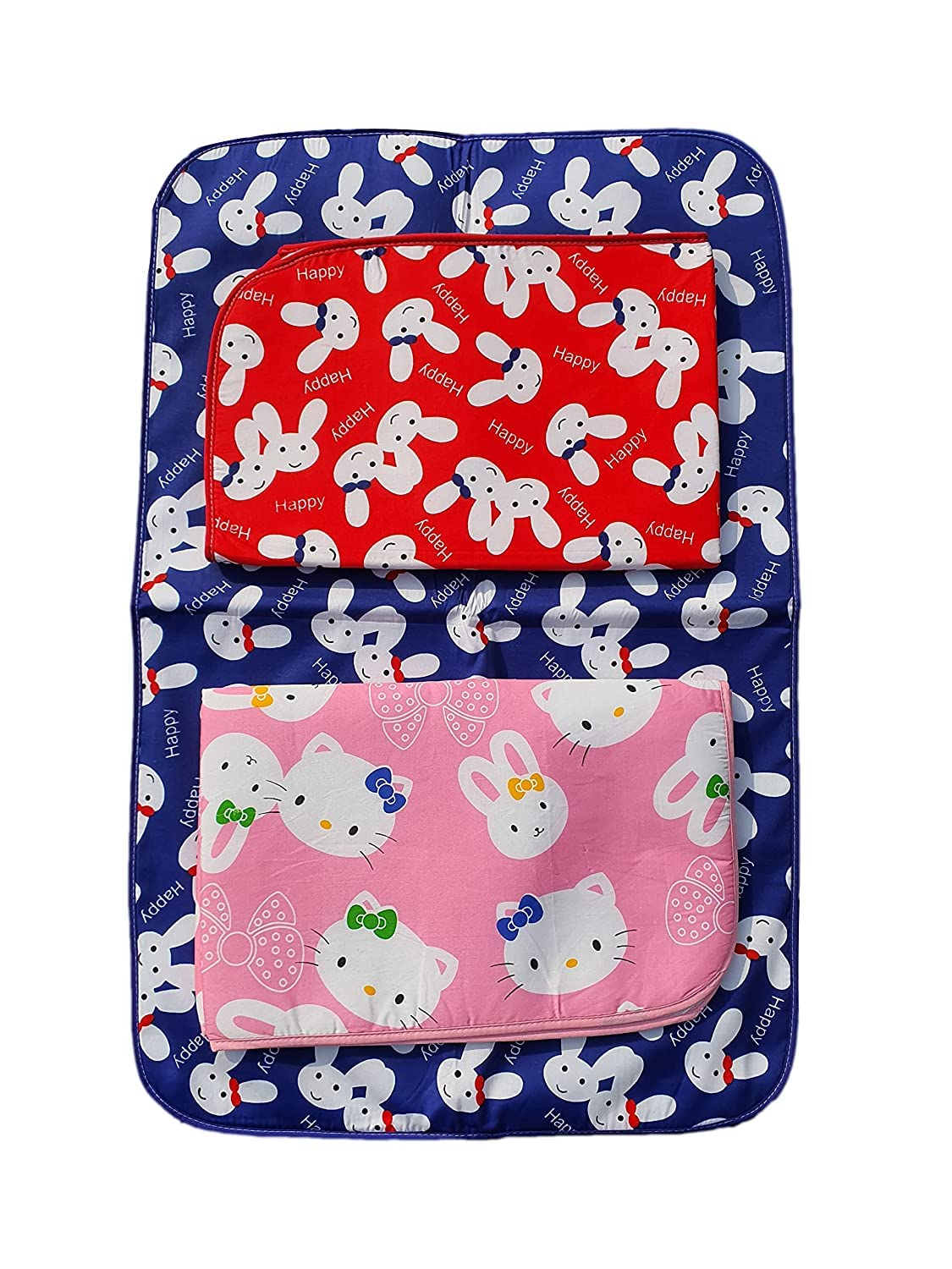 FinchGold Baby Diaper Changing Mats/Bichhoni (One Side Cotton One Side Plastic) Waterproof Bed Protectors for 0-15 Months Babies ((Pack of 3)) Random Multi Color Designs