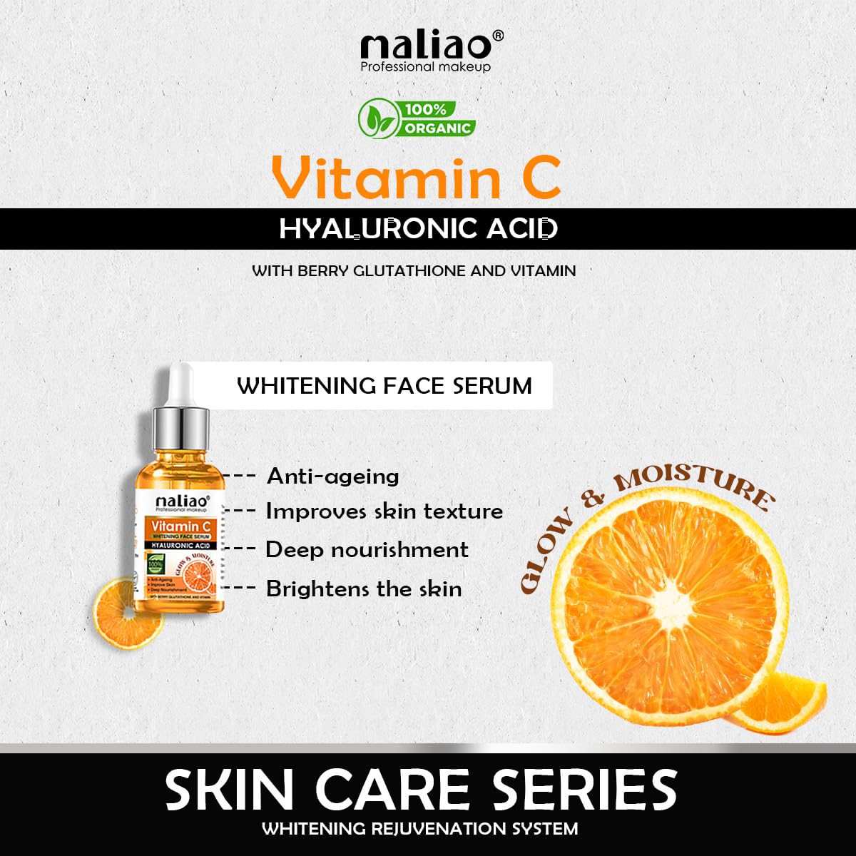 Maliao Makeup 5 Piece Organic Vitamin C Skin Care Set ( Sunscreen + Serum + Face Wash + Whitening Cream + Toner ) 330g