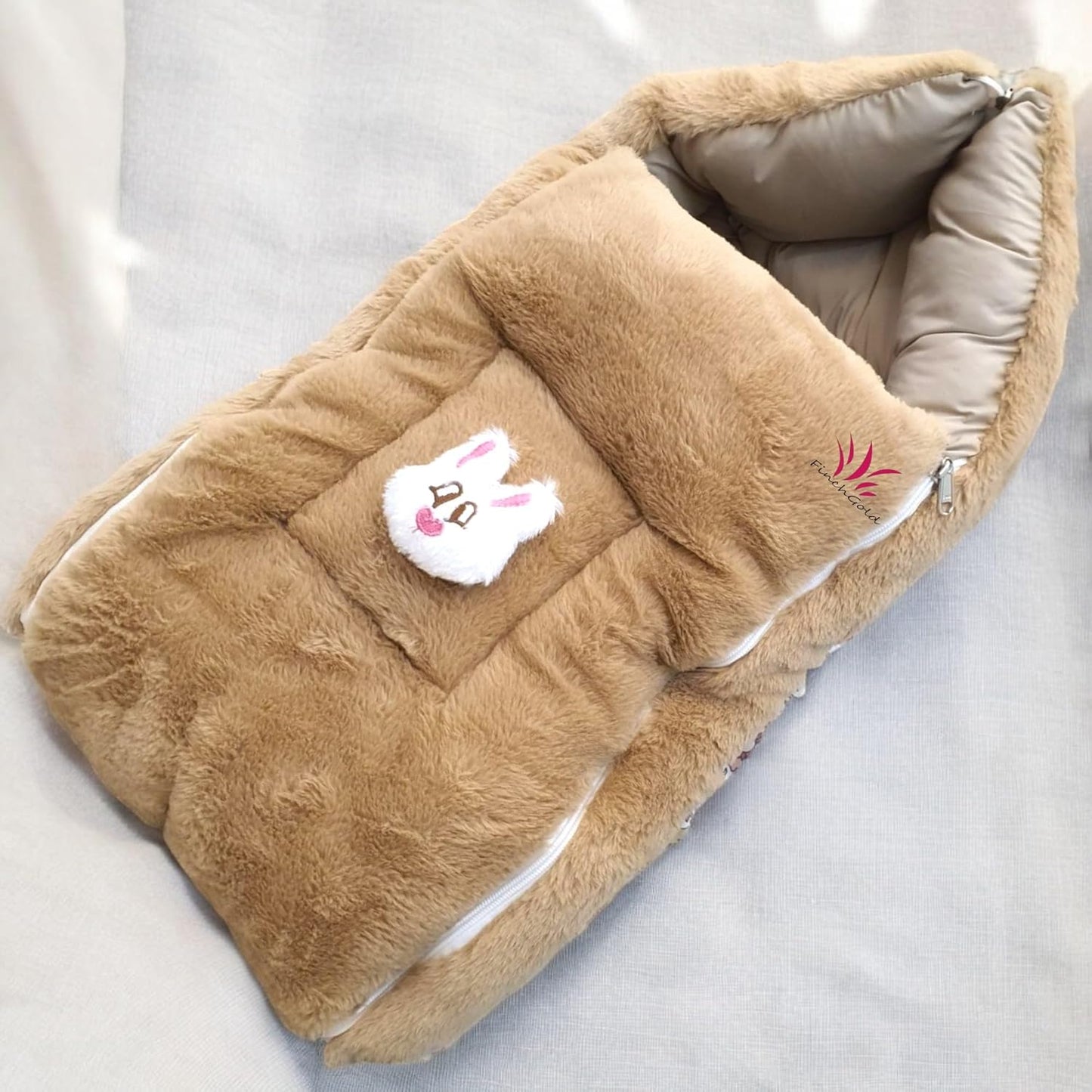 FinchGold Baby Sleeping Bag carry Bag Soft Velvet Fur Fabric For 0-6 Months Babies - Brown