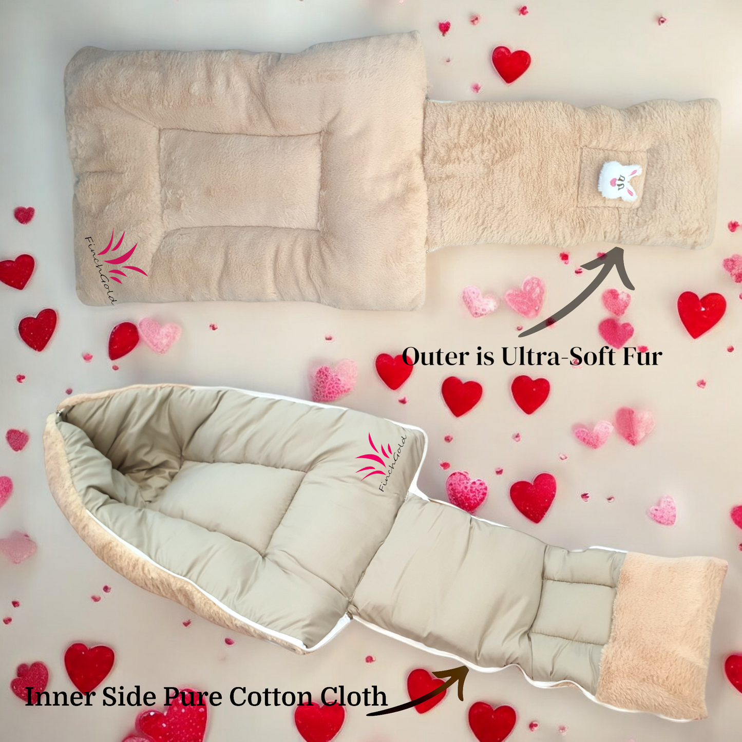 FinchGold Baby Sleeping Bag carry Bag Soft Velvet Fur Fabric For 0-6 Months Babies - Camel Color