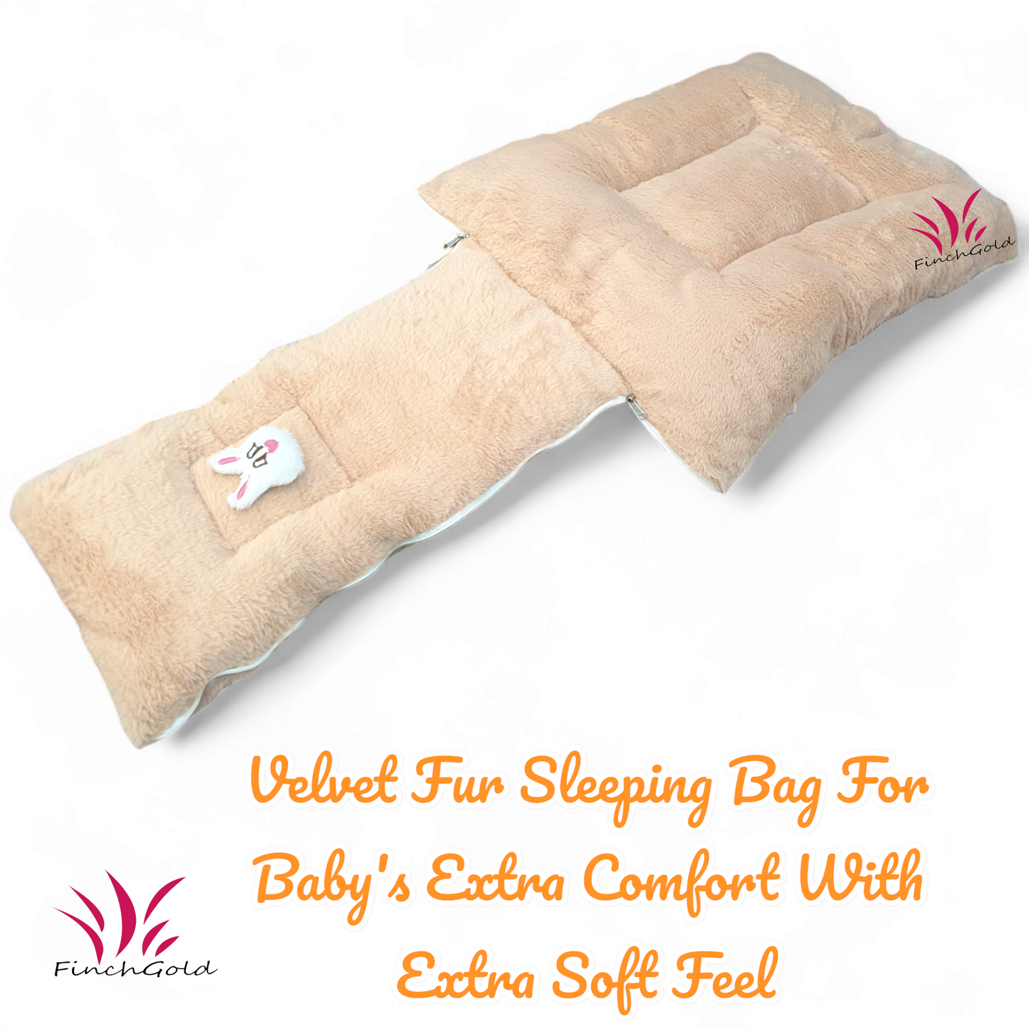 FinchGold Baby Sleeping Bag carry Bag Soft Velvet Fur Fabric For 0-6 Months Babies - Camel Color