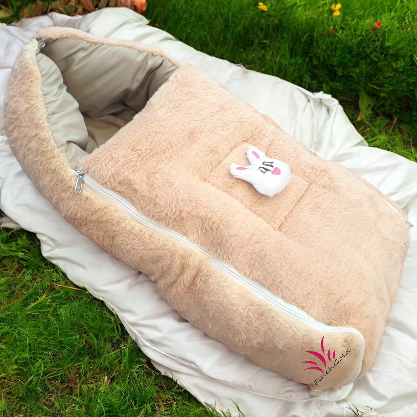 FinchGold Baby Sleeping Bag carry Bag Soft Velvet Fur Fabric For 0-6 Months Babies - Camel Color