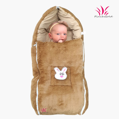 FinchGold Baby Sleeping Bag carry Bag Soft Velvet Fur Fabric For 0-6 Months Baby's - Brown