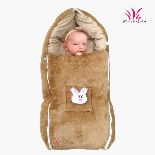 FinchGold Baby Sleeping Bag carry Bag Soft Velvet Fur Fabric For 0-6 Months Baby's - Brown