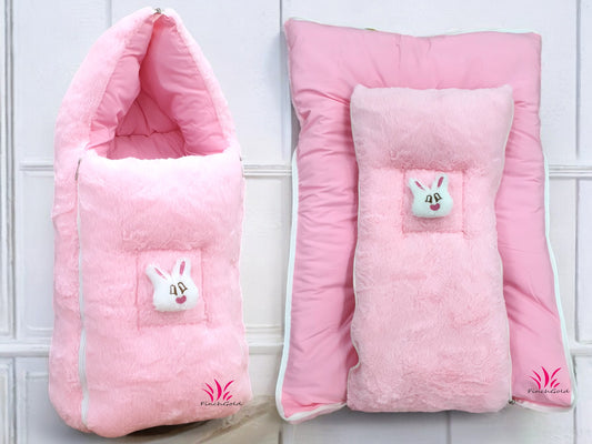 FinchGold Baby Sleeping Bag carry Bag Soft Velvet Fur Fabric For 0-6 Months Babies - Pink