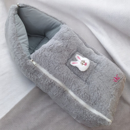 FinchGold Baby Sleeping Bag carry Bag Soft Velvet Fur Fabric For 0-6 Months Babies -Gray
