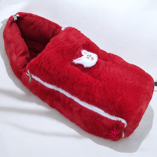 FinchGold Baby Sleeping Bag carry Bag Soft Velvet Fur Fabric For 0-6 Months Babies - Red