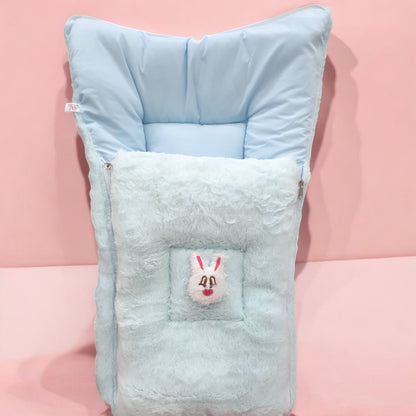 FinchGold Baby Sleeping Bag carry Bag Soft Velvet Fur Fabric For 0-6 Months Babies - Sky Blue