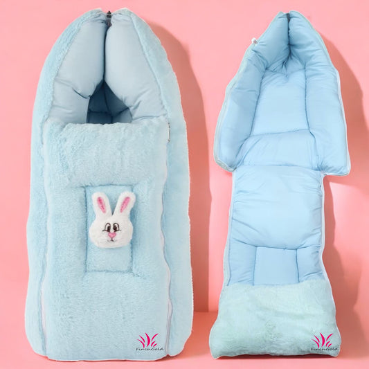 FinchGold Baby Sleeping Bag carry Bag Soft Velvet Fur Fabric For 0-6 Months Babies - Sky Blue