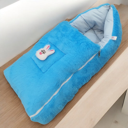 FinchGold Baby Sleeping Bag carry Bag Soft Velvet Fur Fabric For 0-6 Months Babies - Blue