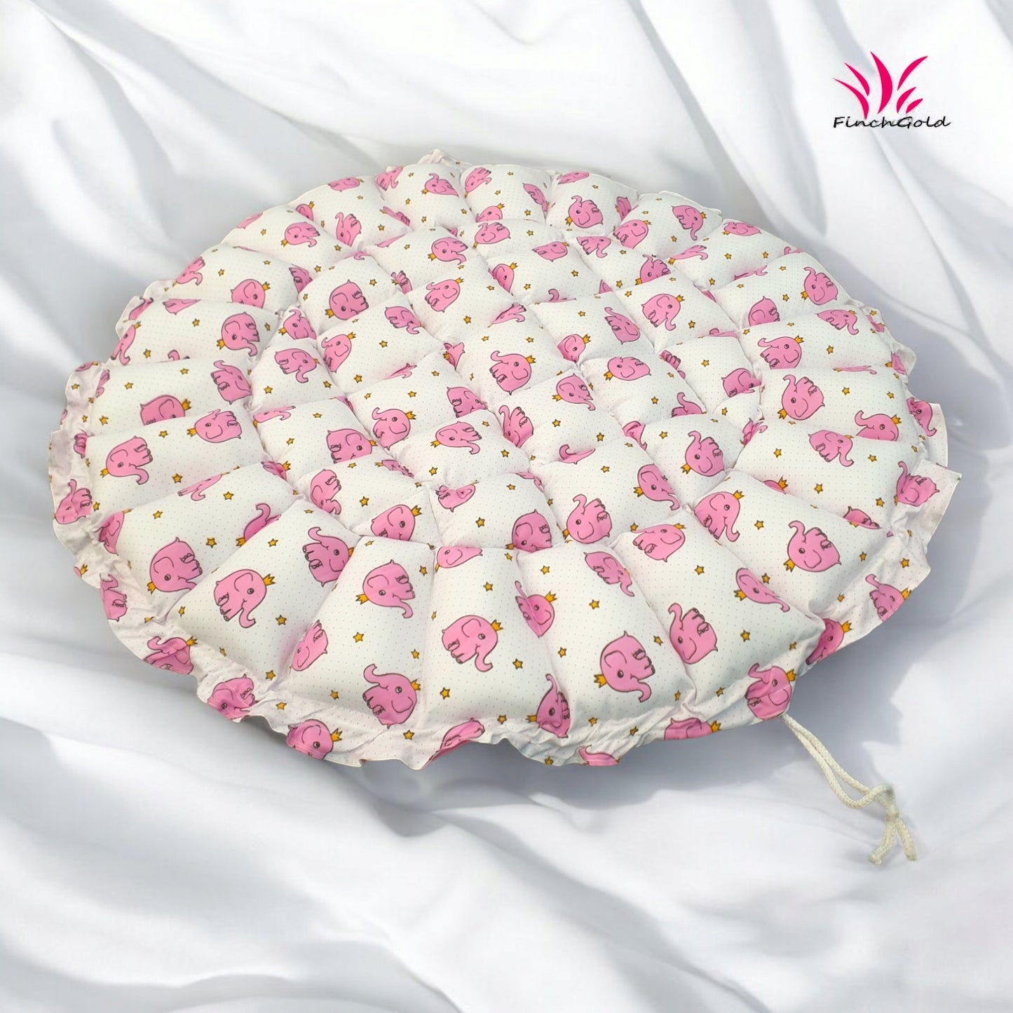 FinchGold Baby Reversible Round Cotton Bedding Set Cum Mattress with 3 Multi Shape Pillows for Newborns to Toddlers Unique 0-12 Month. Bed Mattress with Mosquito Net, Neck Pillow & 2 Bolsters