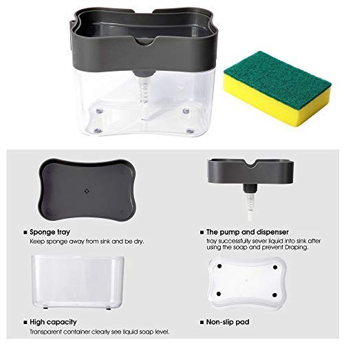 FinchGold 2-in-1 Soap Dispenser with Sponge Holder, 385ml