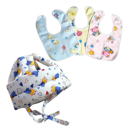 FinchGold Baby Feeding Set – 3 Bibs & 1 Helmet, Multicolor, 6-24 Months