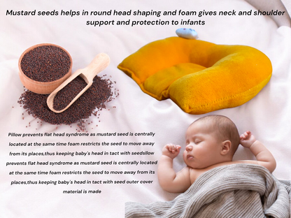 FinchGold Baby Head Support Takiya, Mustard Seeds Filling, 25 x 20.5 cm, Yellow