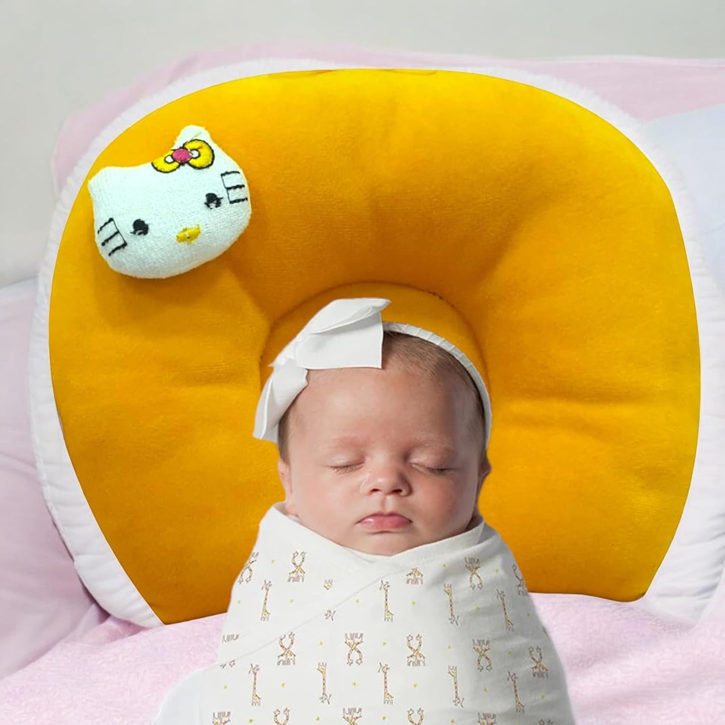 FinchGold Baby Head Support Takiya, Mustard Seeds Filling, 25 x 20.5 cm, Yellow