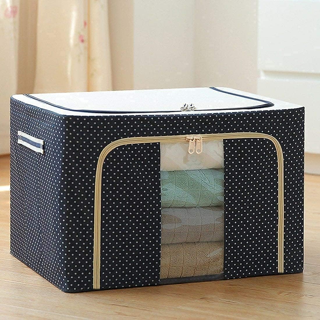 FinchGold Premium Clothes Storage Bags - Stackable, Foldable, 66L Capacity, Clear Window Design - Stylish Organization for Seasonal Clothing & Bedding