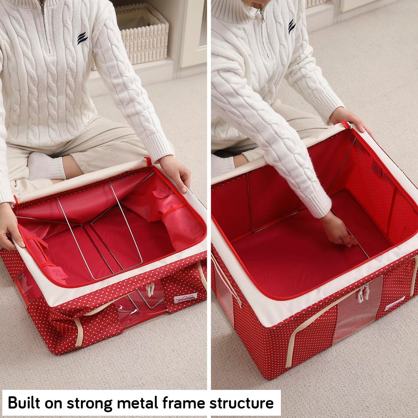 FinchGold Premium Clothes Storage Bags - Stackable, Foldable, 66L Capacity, Clear Window Design - Stylish Organization for Seasonal Clothing & Bedding