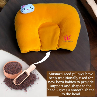 FinchGold Baby Head Support Takiya, Mustard Seeds Filling, 25 x 20.5 cm, Yellow