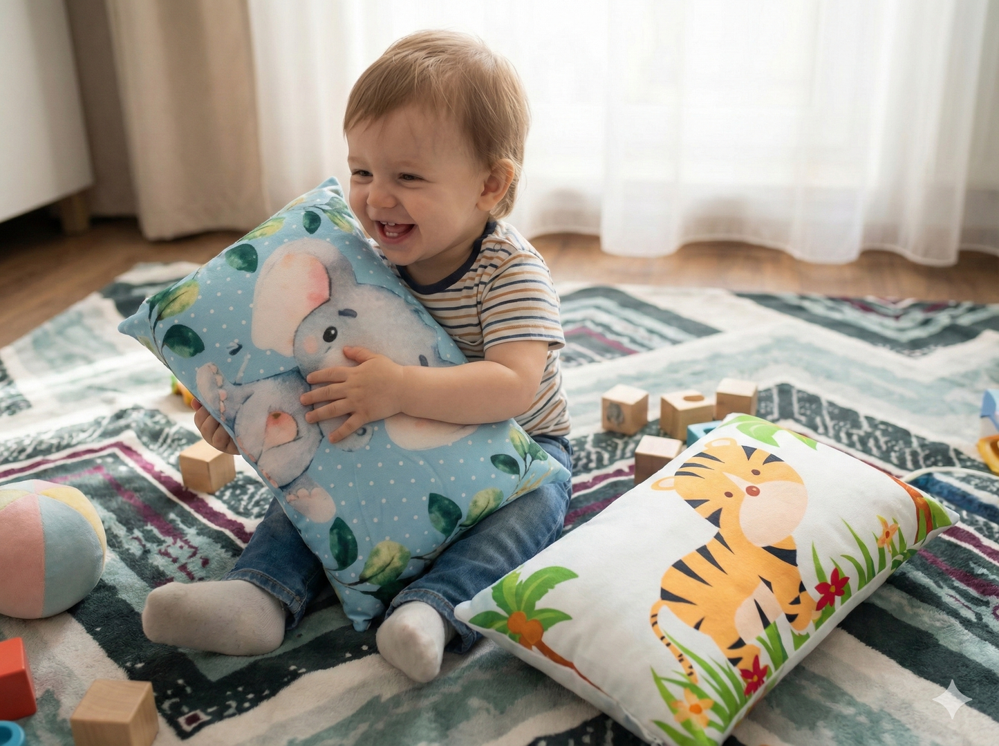 FinchGold Baby Pillow with Super Soft Imported Fabric, 1 Month to 5 Year Kids Pillows, Animal/Cartoon Prints, Kid Pillow for Sleep, Bed Set, Head Shaping, Neck Support-12 x 18 in-201