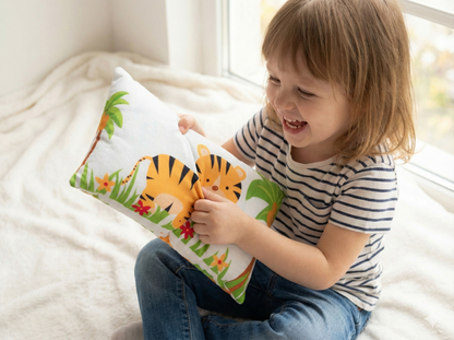 FinchGold Baby Pillow with Super Soft Imported Fabric, 1 Month to 5 Year Kids Pillows, Animal/Cartoon Prints, Kid Pillow for Sleep, Bed Set, Head Shaping, Neck Support-12 x 18 in-201