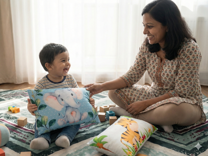 FinchGold Baby Pillow with Super Soft Imported Fabric, 1 Month to 5 Year Kids Pillows, Animal/Cartoon Prints, Kid Pillow for Sleep, Bed Set, Head Shaping, Neck Support-12 x 18 in-201