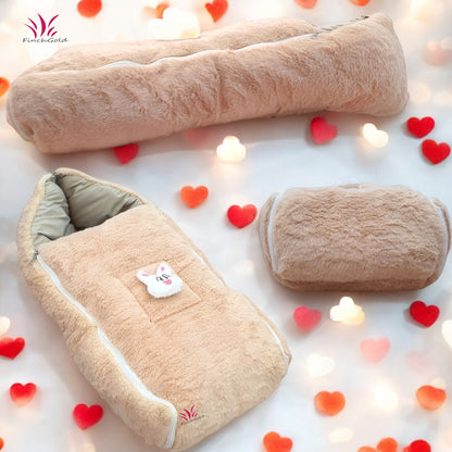 FinchGold Baby Sleeping Bag carry Bag Soft Velvet Fur Fabric For 0-6 Months Babies - Camel Color