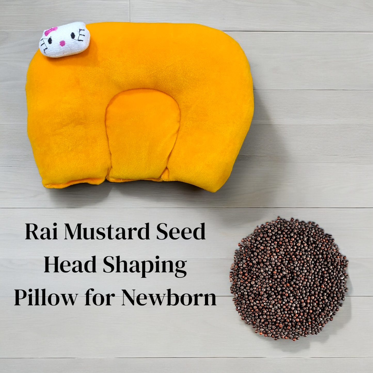 FinchGold Baby Head Support Takiya, Mustard Seeds Filling, 25 x 20.5 cm, Yellow