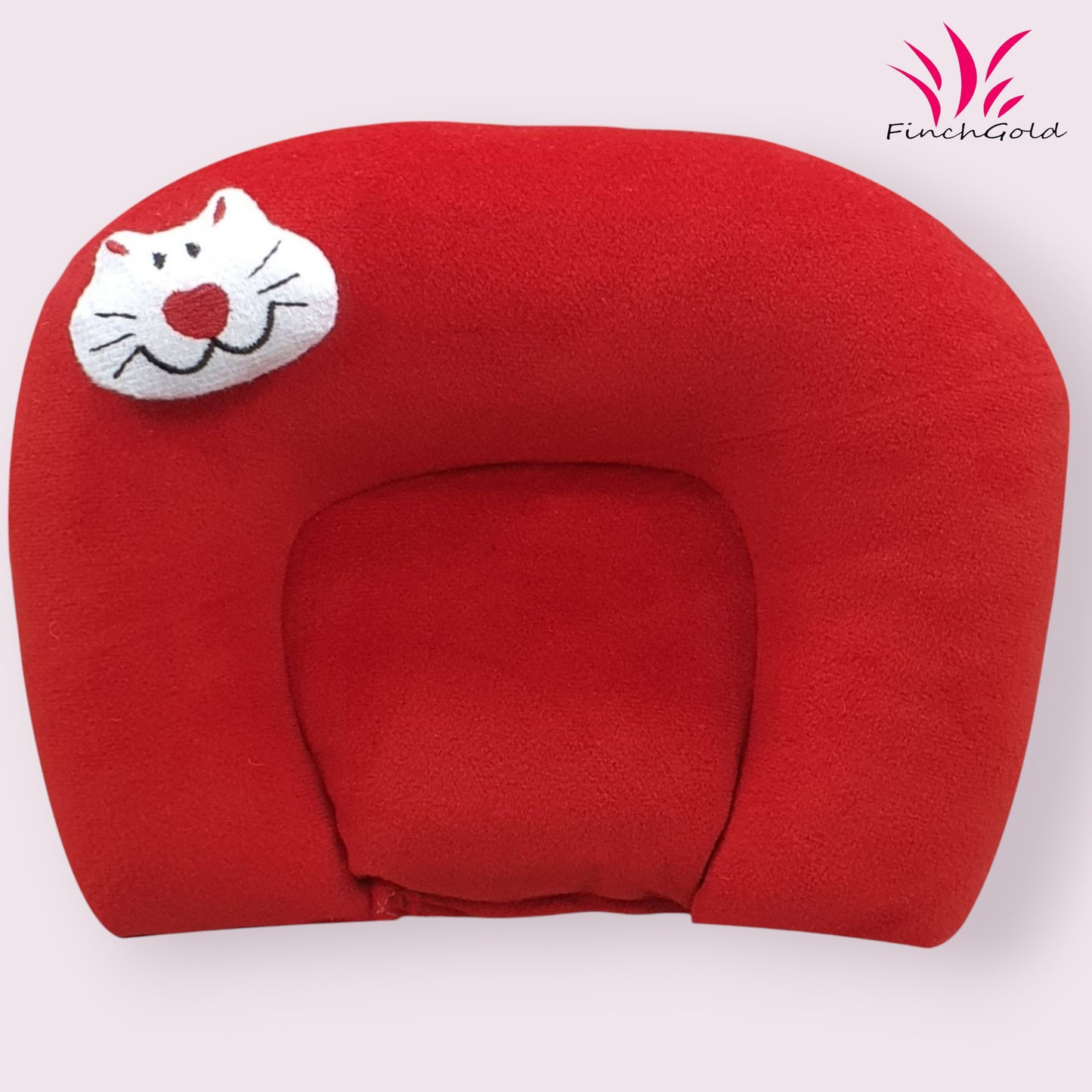 FinchGold Baby Head Support Takiya, Mustard Seeds Filling, 25 x 20.5 cm, Red