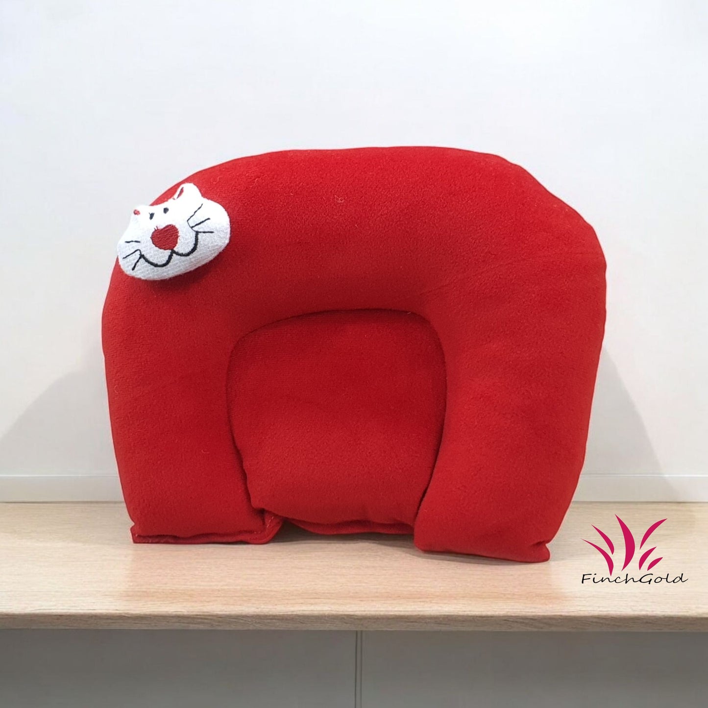 FinchGold Baby Head Support Takiya, Mustard Seeds Filling, 25 x 20.5 cm, Red